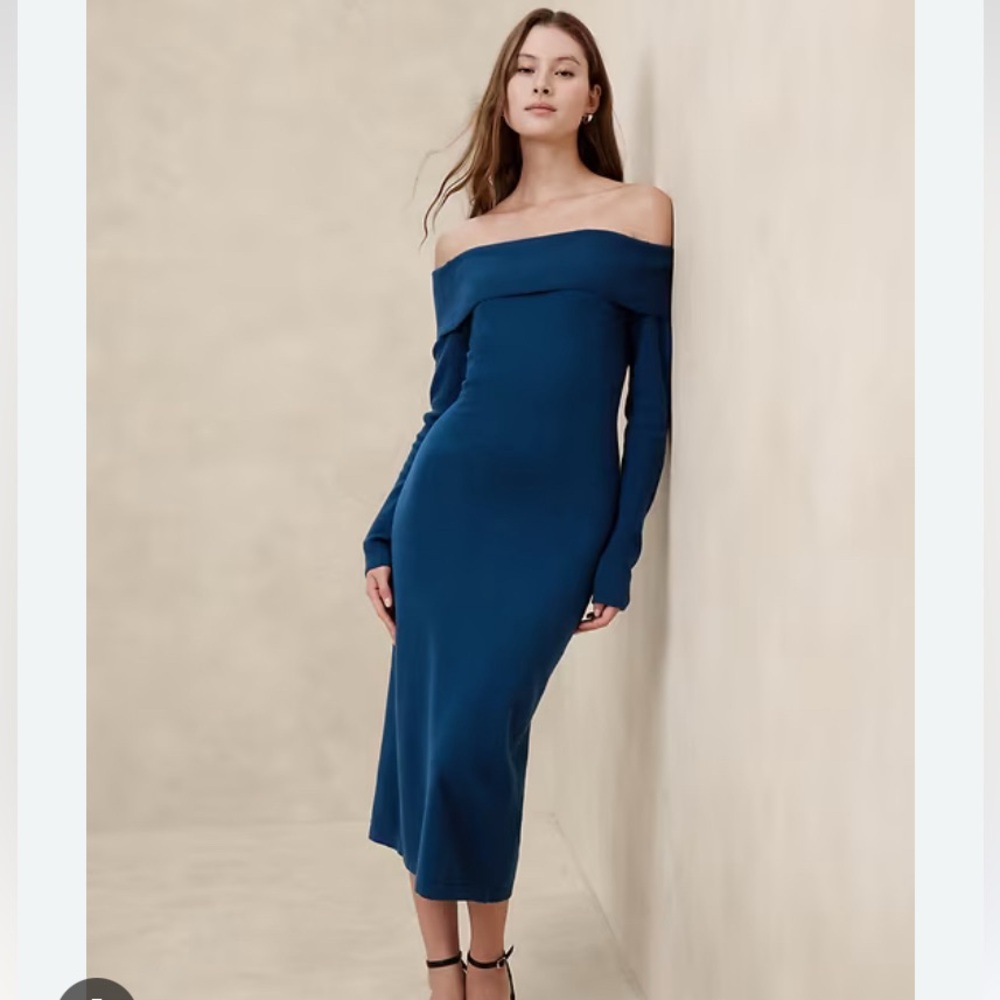 - Banana Republic off-shoulder Midi Sweater Dress
